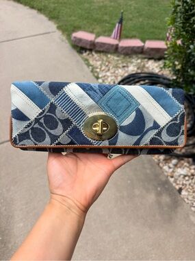 Coach Patchwork Signature Denim Clutch with Gold Turnlock